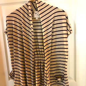 Black & tan striped short sleeve cardigan